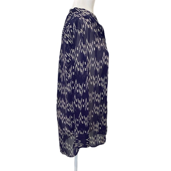 Zara Navy Blue Tribal Zigzag Chevron Striped Printed Semi Sheer Blouse - S - Picture 6 of 13